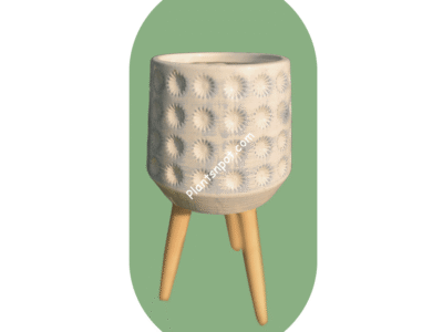 Modern Trio Wooden Leg Ceramic Indoor Pot